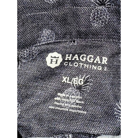 Haggar Mens Polo Shirt XL Grey‎ Blue Pineapple Print Split Hem Short Sleeve - Picture 4 of 6